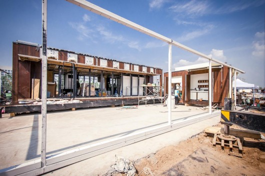 Tsinghua University's green low-carbon technology housing prototype during construction. Image Courtesy of Pillars of Sustainable Education