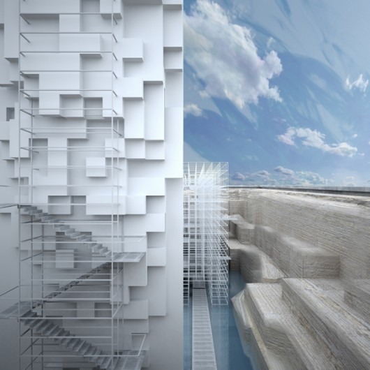 A view of the back of the museum's monolith. Image © GM Architects