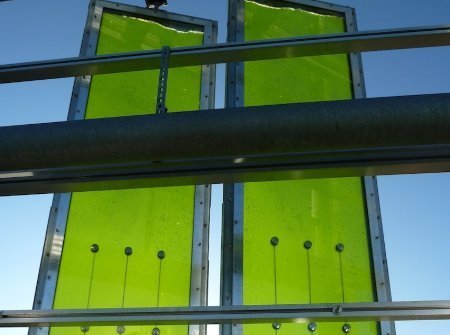A view behind the BIQ House Solarleaf panels. Image via GOOD. Image