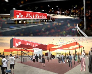 Winning entry "Circus for Construction" by Ann Lui, Ashley Mendelsohn, Larisa Ovalles, Craig Reschke, and Benjamin Widger. Image Courtesy of Storefront for Art and Architecture