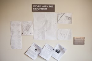 Institute for Public Architecture exhibition on public and affordable housing in NYC, "Total Reset." Installation by IPA Fellow Quilian Riano: “Work with Me, Neighbor.”