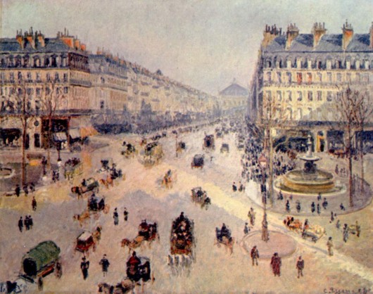 A gentrified street in Paris, L'Avenue d'Opera, painted by Camille Pissarro in 1898