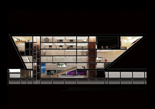 Section (Book Mall). Image Courtesy of Mecanoo / Doug and Wolf