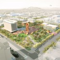 Final Design Concepts Unveiled for Arizona’s Mesa City Center Design by Colwell Shelor + West 8 + Weddle Gilmore. Aerial Context Future Growth. Image Courtesy of West 8