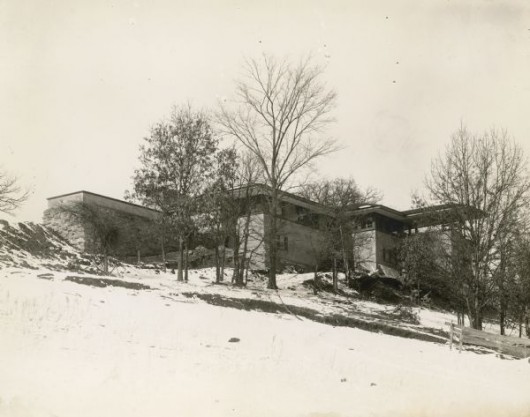 The earliest known photograph of Frank Lloyd Wright’s Taliesin House, taken during construction in the winter of 1911. Image © Wisconsin Historical Society via Wikipedia