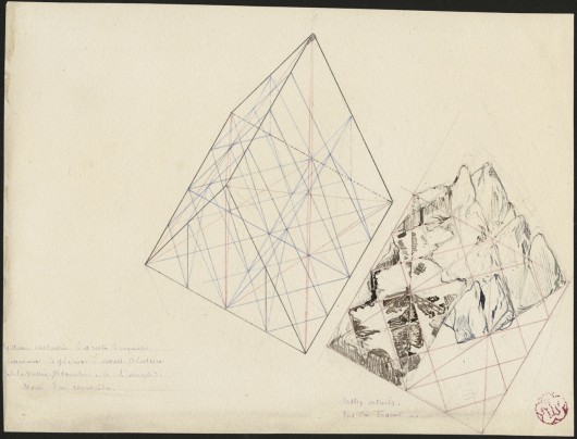 Half of a rhombohedron. Remains of a crystal system separating the glacier of Envers Blaitière Vallée Blanche (Viollet-le-Duc). Image © Médiathèque de l’architecture & du patrimoine