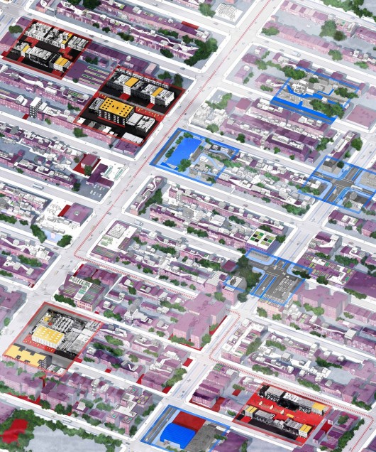 Depiction of neighborhood after construction of proposed accessory dwelling units. Image © SITU Studio and Cohabitation Strategies (CohStra)