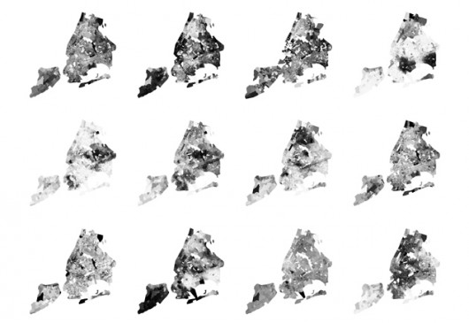 2012 American Community Survey housing demographic information. Median age, median income, median rent, percent Black or African American, percent Asian, percent foreign born, percent Hispanic or Latino, percent senior citizens, percent vacant residential units, percent White, percent under 18, median commute via public transit. Source: NYC Citizens Housing and Planning Council, “2012 American Community Survey, using CHPC's Making Room Housing Model” (2012). Image © US Census Bureau