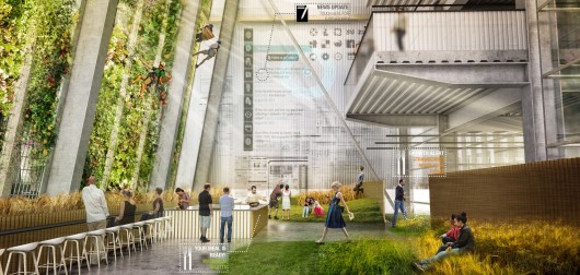 Interior showing sky gardens. Organic Grid + / Sean Cassidy & Joe Wilson. Image Courtesy of Metropolis Magazine