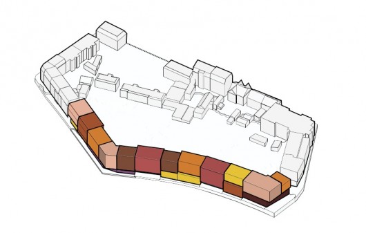 The project repairs the urban fabric with a perimeter building that closes the existing block structure. Diverse dwelling types offers gender diversity in the central city and breaks down the scale of the building to fit the existing scale of the surroundings. Image © ADEPT