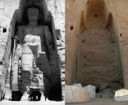 Buddhas of Bamiyan (1963, 2008). Image Image via Wikipedia
