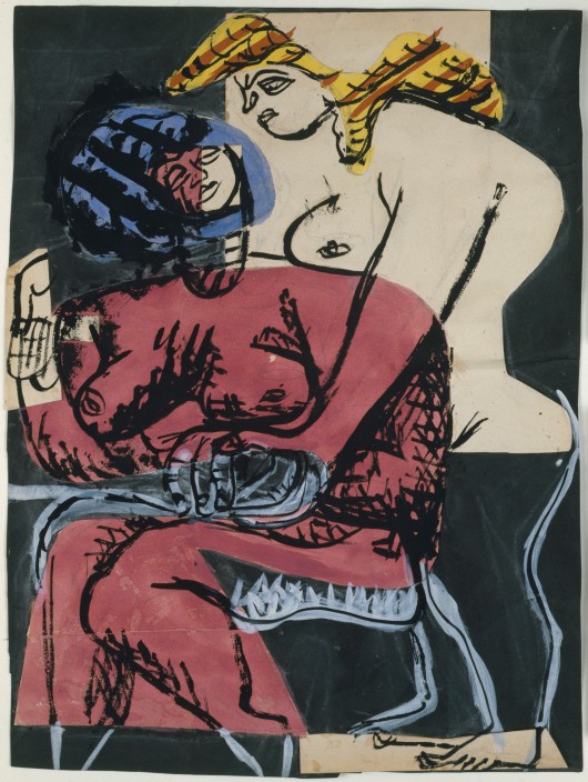 Deux Femmes (two women), 1948; Collage, gouache, ink and graphite pencil on paper (48.5 x 36.7 cm). Image © Galerie Eric Mouchet – Galerie Zlotowski