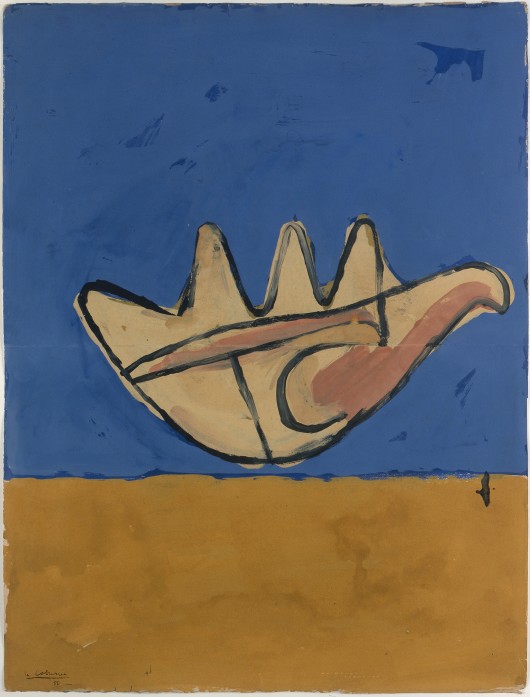 La Main Ouverte (The open hand), 1950; Gouache on paper (63.5 x 48.3 cm). Signed and dated on the bottom left-hand corner: Le Corbusier / 50. Image © Galerie Eric Mouchet – Galerie Zlotowski