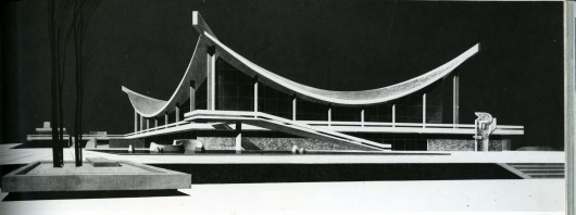 Furniture exhibition-store building, perspective 1970. Image © Chmutina charitable fund of architecture and development