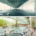 BRONZE: Abandoned underpass becomes public space, activated by a continuous band of flood defense/amenities. Image Courtesy of Holcim Foundation