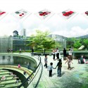 GOLD: Rooftop view and design process: Level, reuse, articulate, integrate and illuminate. The project established continuity using public space as the articulating piece and transitional axis between the city and the architectural object. The topography and the pre-existing elements are understood and transformed into landscape space that contains the program. Furthermore, local vegetation is used to improve environmental quality by creating bird-watching and wildlife trails. Image Courtesy of Holcim Foundation