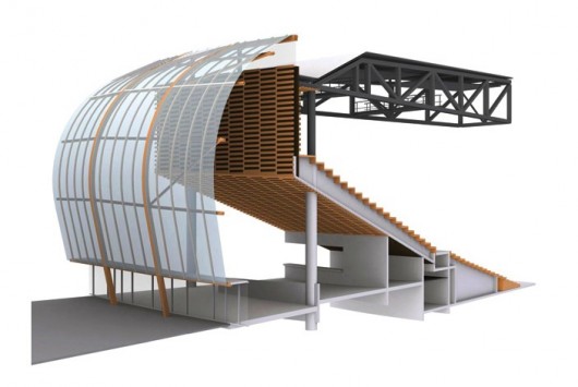 Digital section model demonstrating structural systems and the multiple layers of enclosure. Image Courtesy of Bernard Tschumi Architects
