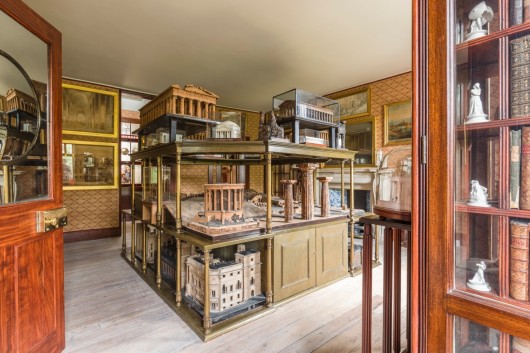 Rooms have been recreated from watercolours by C. J. Richardson and is filled with models of Pompeii, Paestum and other ancient sites.. Image Courtesy of Soane Museum