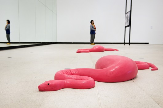 Half Mirror Room, 2008, 2015 and Snake, 2014. Image © Linda Nylind
