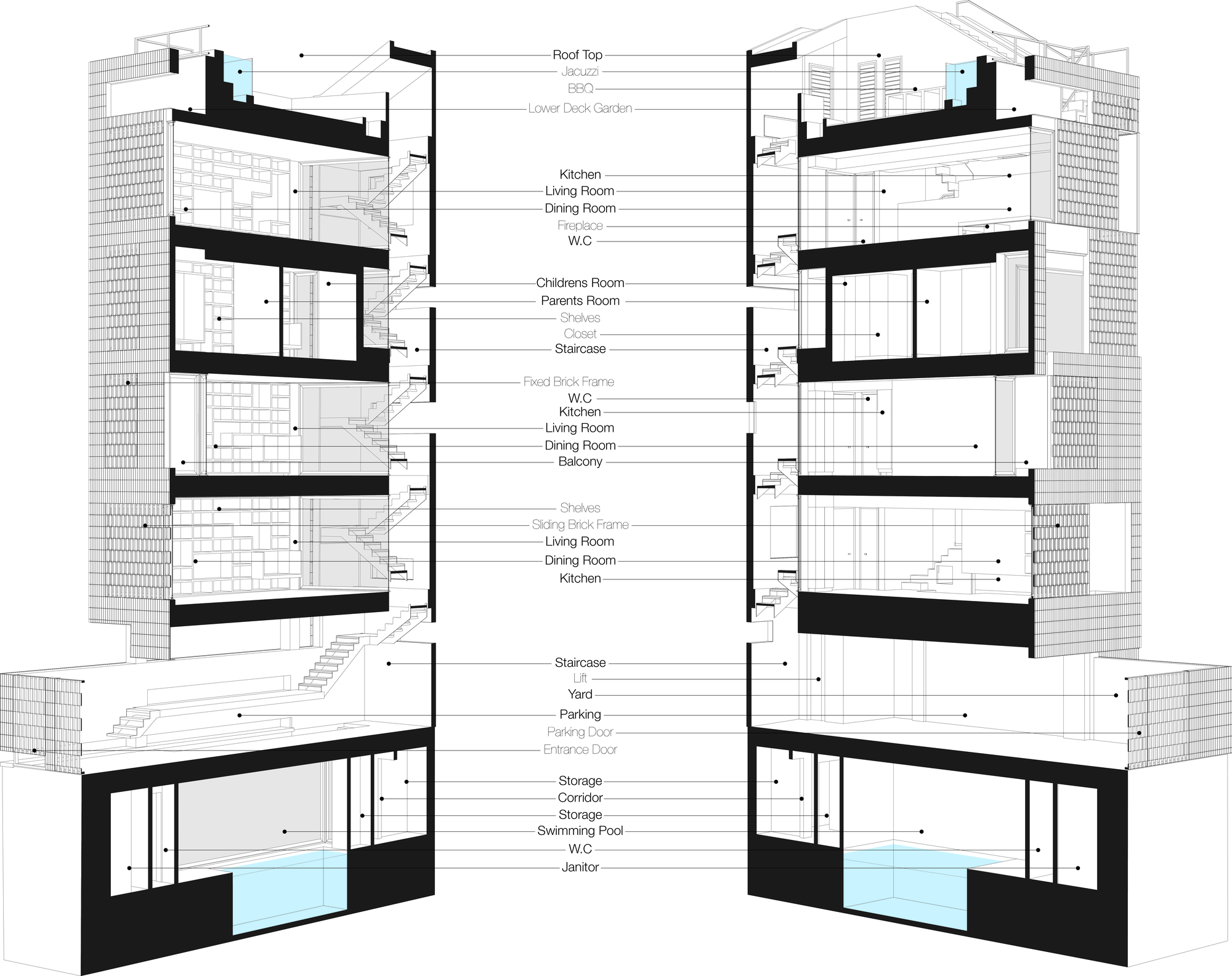 Paper architecture, Architecture presentation, Interior design drawings